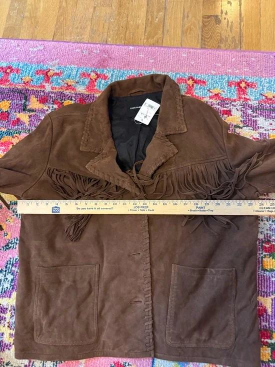 Lucky brand boho fringe leather jacket xl brown western wear - Picture 7 of 10